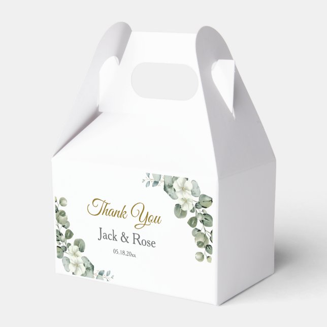 Eucalyptus watercolor Rustic Greenery Wedding Favor Boxes (Front Side)