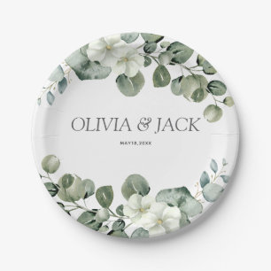 Eucalyptus watercolor Rustic Greenery Wedding Paper Plates