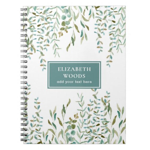 Eucalyptus_Watercolor Rustic Leaves Personalized   Notebook