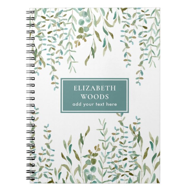 Eucalyptus-Watercolor Rustic Leaves Personalized   Notebook (Front)