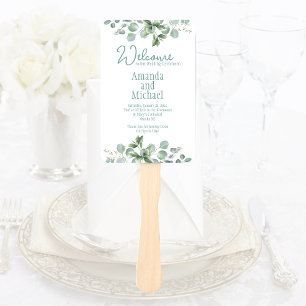 Eucalyptus Watercolor Sage Emerald Green Program Hand Fan
