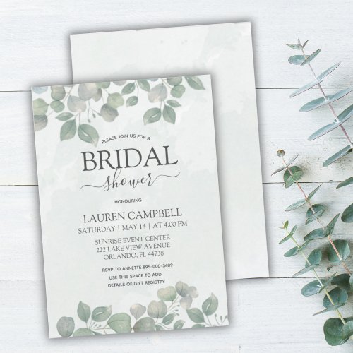 Eucalyptus watercolor  Sage Green BRIDAL SHOWER Invitation