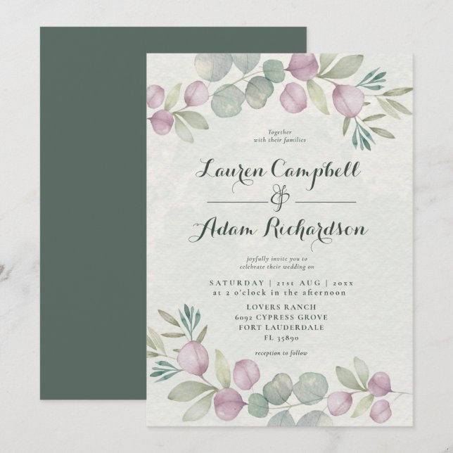 Eucalyptus Watercolor Sage Green Wedding Invitatio Invitation (Front/Back)