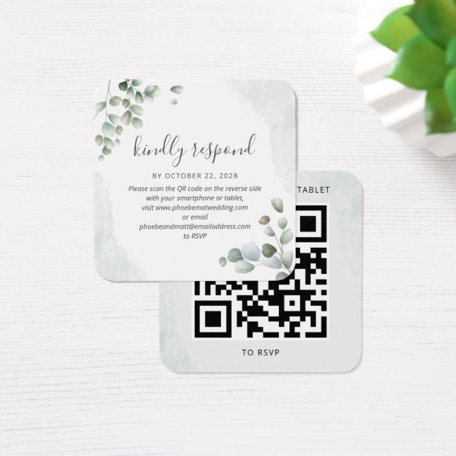 Eucalyptus Watercolor Succulent Wedding RSVP Card (Desk)
