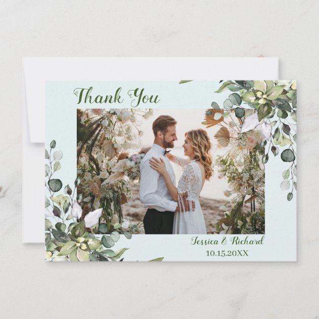 Eucalyptus Watercolor Thank You PHOTO Card (Front)
