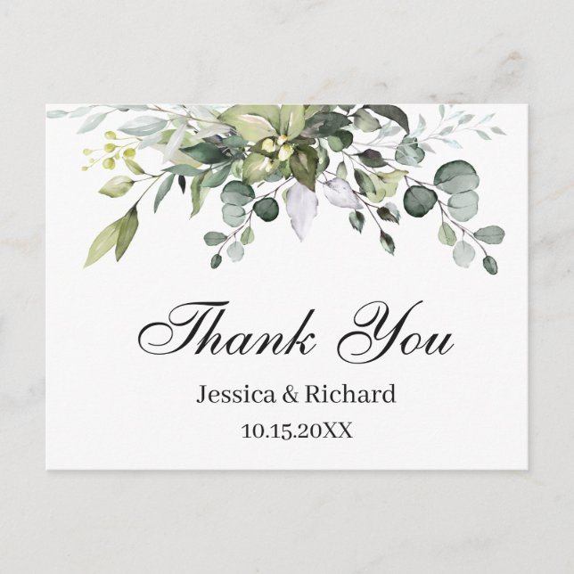 Eucalyptus Watercolor Thank You Postcard (Front)