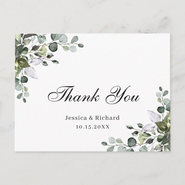 Eucalyptus Watercolor Thank You Postcard (Front)