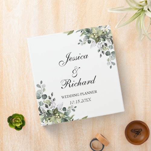 Eucalyptus Watercolor Wedding 3 Ring Binder