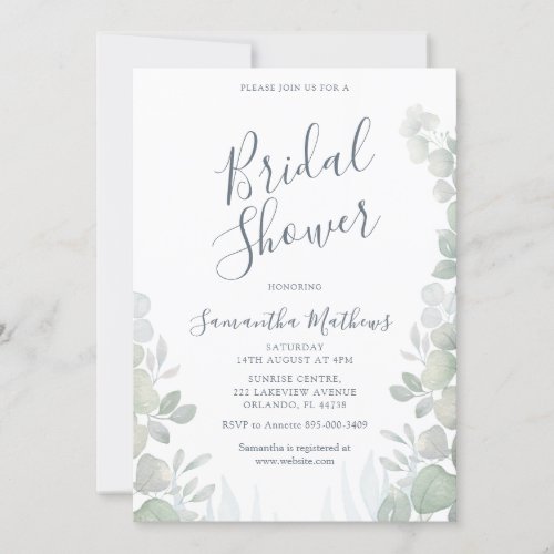 Eucalyptus Watercolor Wedding Bridal Shower Invitation