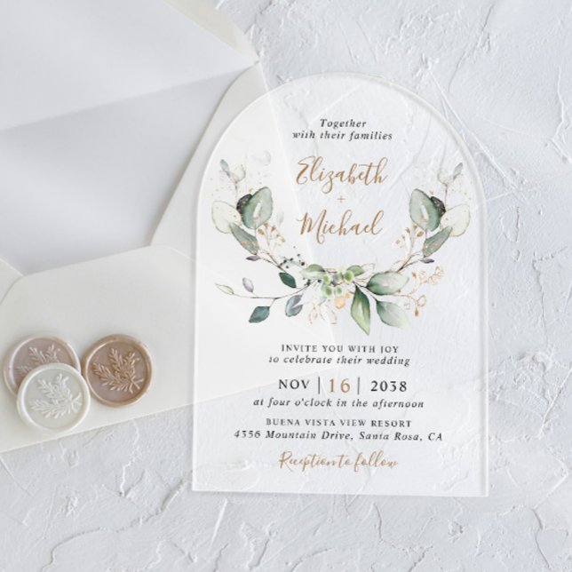 Eucalyptus Watercolor Wedding Frosted Arch Acrylic Invitations (Make your wedding day unforgettable with stunning arch acrylic invitations—modern, elegant, unique!)