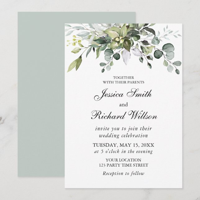 Eucalyptus Watercolor Wedding Invitation (Front/Back)