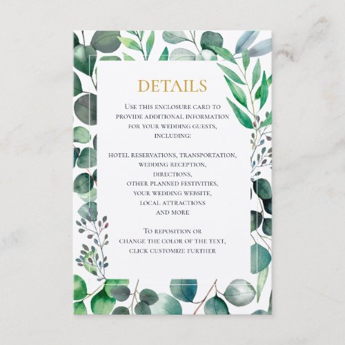 Eucalyptus Watercolor Wedding Invitation, Details