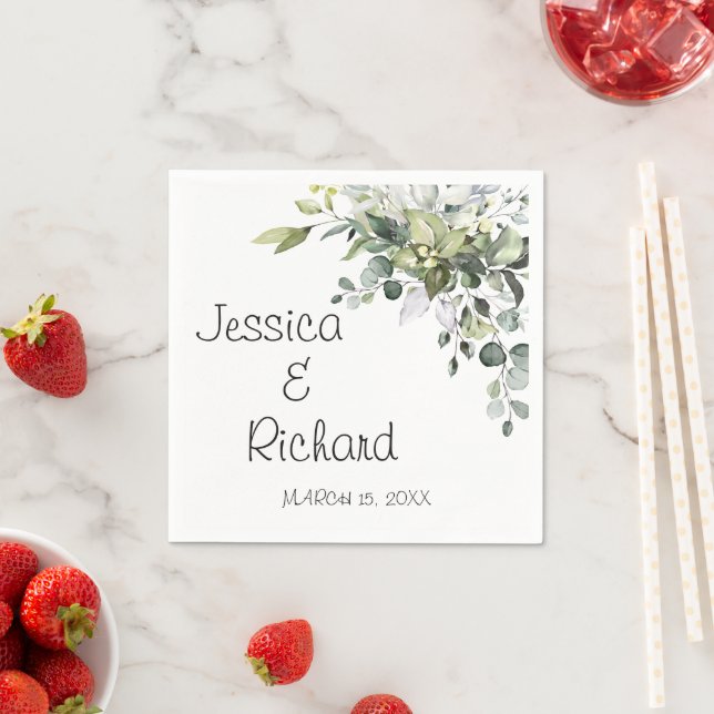 Eucalyptus Watercolor Wedding Napkins (Insitu)