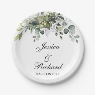 Eucalyptus Watercolor Wedding Paper Plates