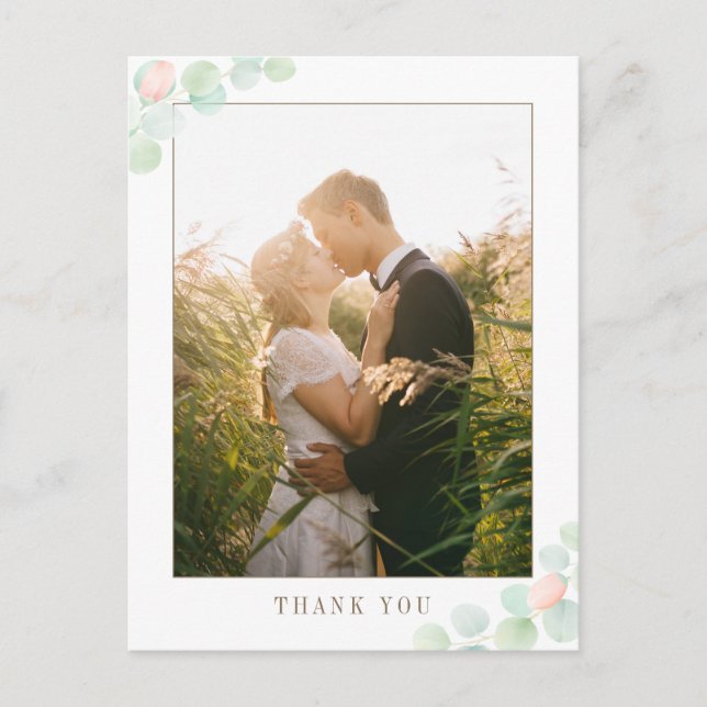 Eucalyptus Watercolor Wedding Photo Thank You Postcard (Front)
