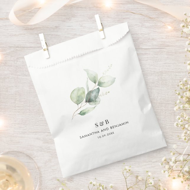 Eucalyptus Watercolor Wedding Reception Favor Bag (Clipped)
