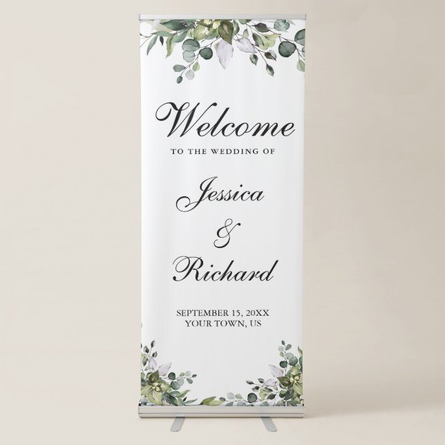 Eucalyptus Watercolor Wedding Retractable Banner (Front)