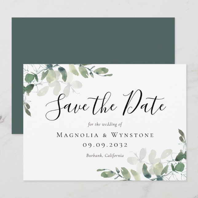 Eucalyptus Watercolor Wedding Save The Date (Front/Back)