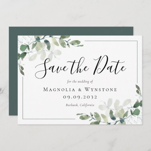 Eucalyptus Watercolor Wedding  Save The Date