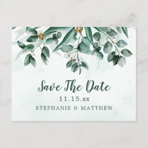 Eucalyptus Watercolor Wedding Save The Date Announcement Postcard