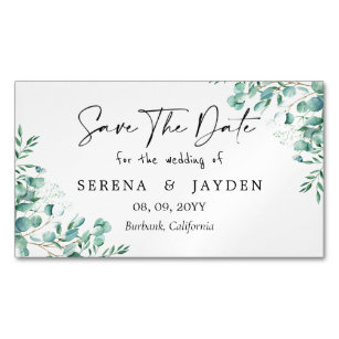  Eucalyptus Watercolor Wedding Save the date Business Card Magnet