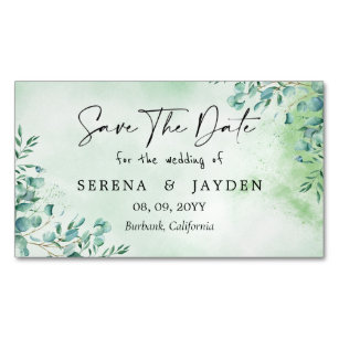  Eucalyptus Watercolor Wedding Save the date Magne Business Card Magnet