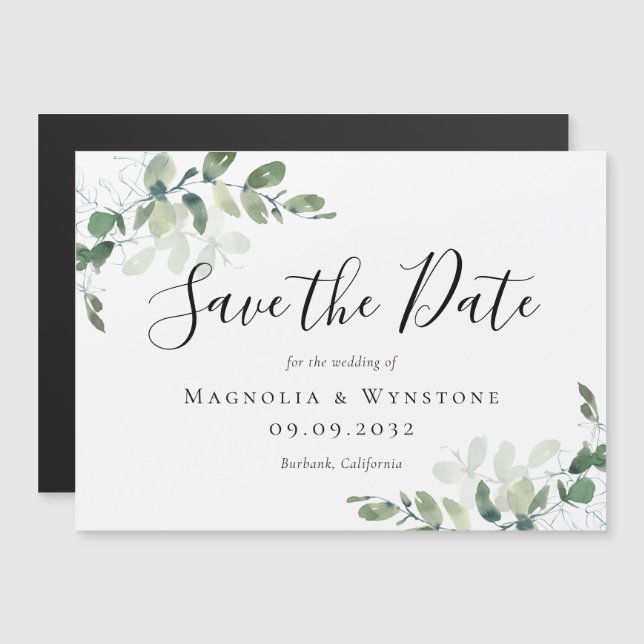 Eucalyptus Watercolor Wedding Save The Date Magnet (Front/Back)