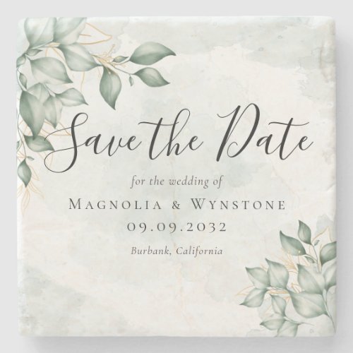 Eucalyptus Watercolor Wedding Save The Date Stone  Stone Coaster