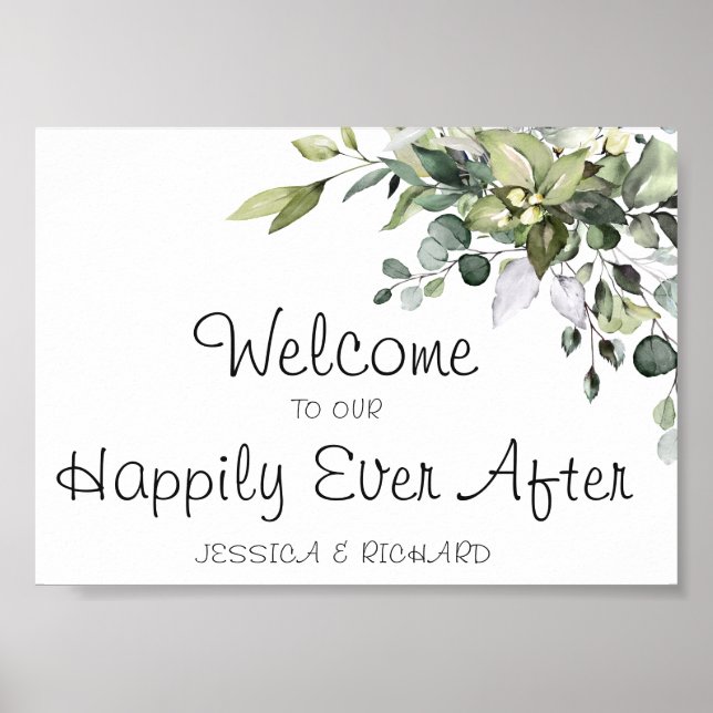 Eucalyptus Watercolor Wedding Welcome Poster Sign (Front)
