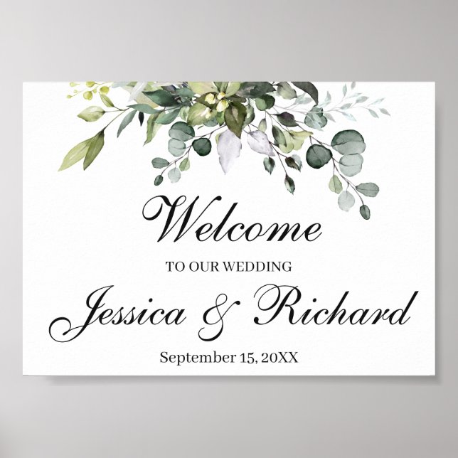 Eucalyptus Watercolor Wedding Welcome Poster Sign (Front)