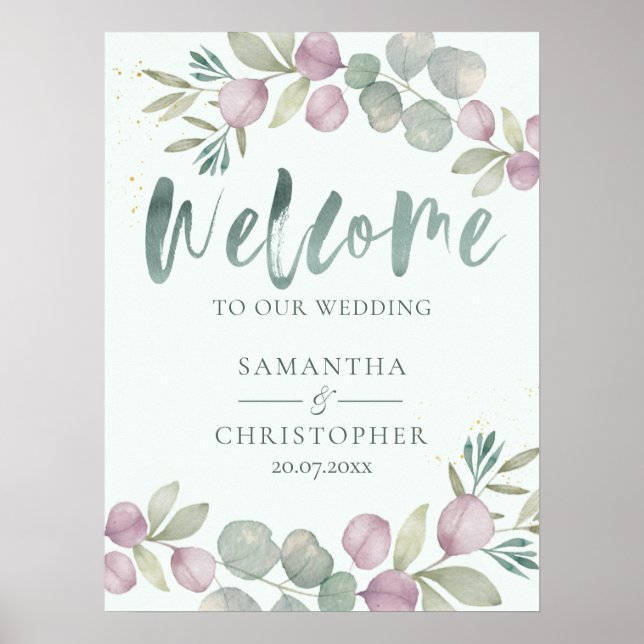 Eucalyptus Watercolor   Welcome to our Wedding Poster (Front)