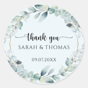 Eucalyptus Watercolor Wreath Wedding Thank You Classic Round Sticker