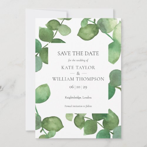 Eucalyptus Watercolour Greenery Save the Date Card