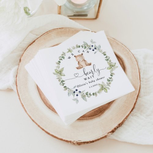 Eucalyptus we can bearly wait baby shower napkins