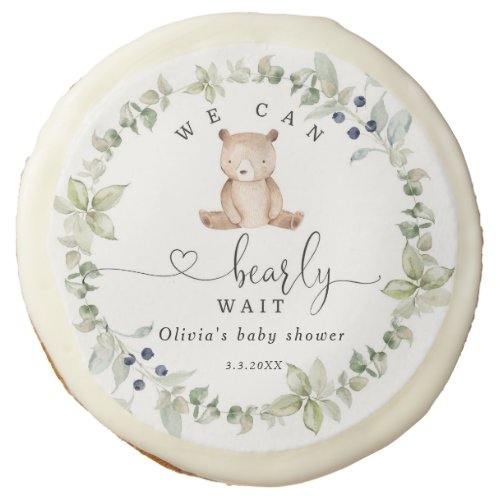 Eucalyptus we can bearly wait baby shower sugar cookie