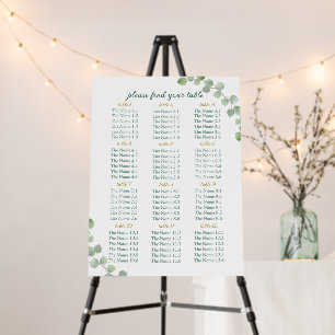 Eucalyptus Wedding 12 Table Seating Chart Foam Board