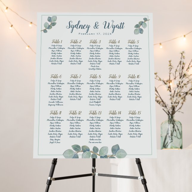Eucalyptus Wedding 15 Table Large Seating Chart Foam Board (In Situ (Stand))