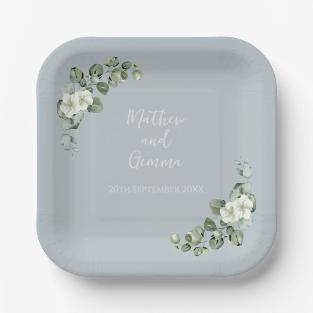 ~Eucalyptus Wedding 7"  Paper Plates (Front)