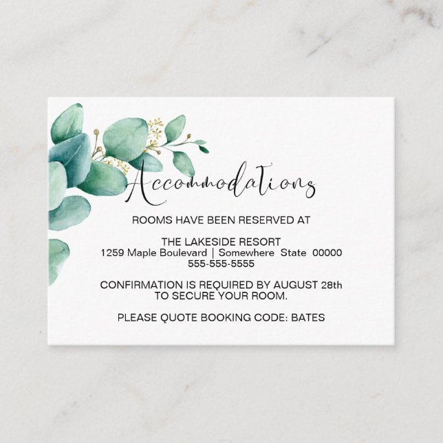 Eucalyptus Wedding Accommodations Enclosure Card (Front)