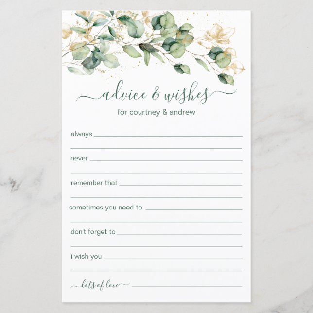 Eucalyptus Wedding Advice and Wishes (Front)