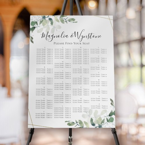 Eucalyptus Wedding Alphabetical Seating Chart Foam Board