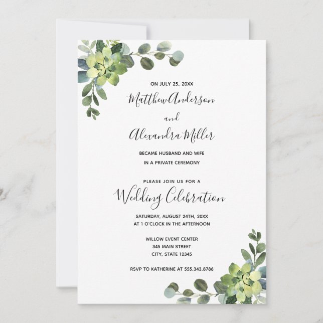 Eucalyptus Wedding Announcement and Reception (Front)