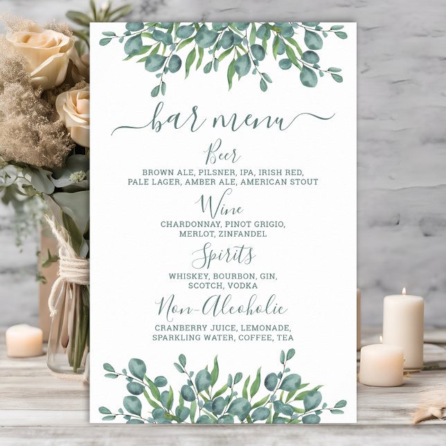 Eucalyptus Wedding Bar Personalized Drink Menu Poster (Creator Uploaded)