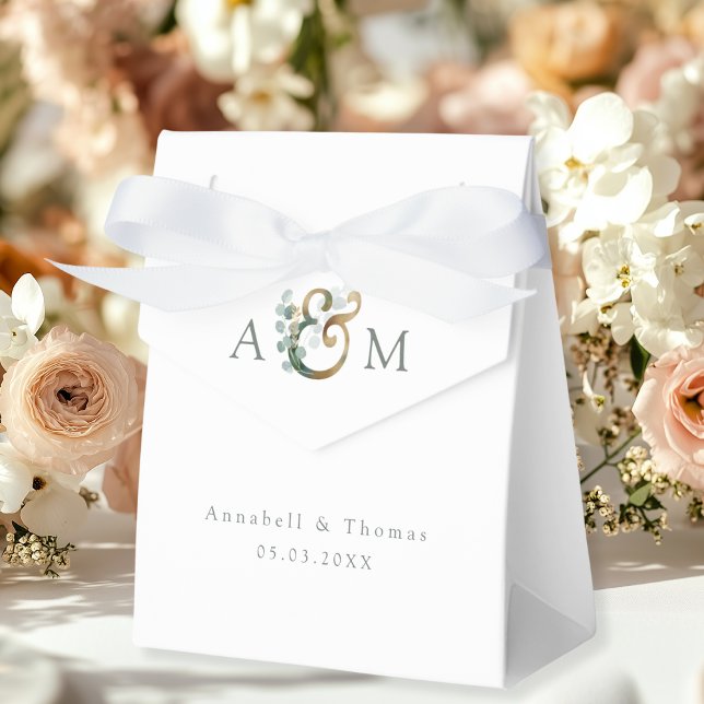 Eucalyptus Wedding Box Geschenkschachtel (Eucalyptus Wedding Favor Box, Monogram, Ampersand, Botanical, white, green, minimal, modern.)