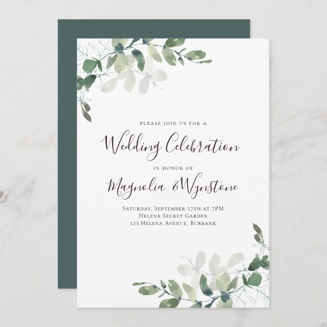 Eucalyptus Wedding Celebration Reception Invitation (Front/Back)