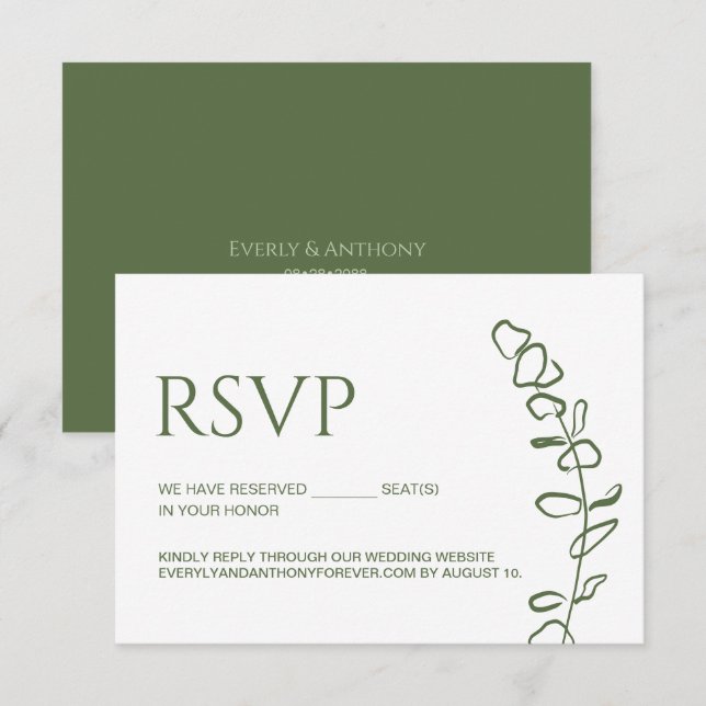Eucalyptus Wedding Chic Reserved seats Sage Green RSVP Card (Front/Back)
