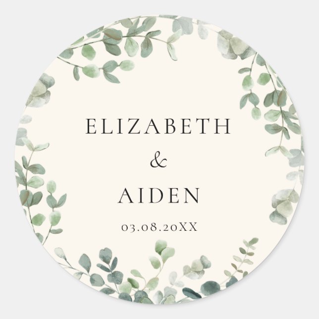 Eucalyptus Wedding Classic Round Sticker (Front)