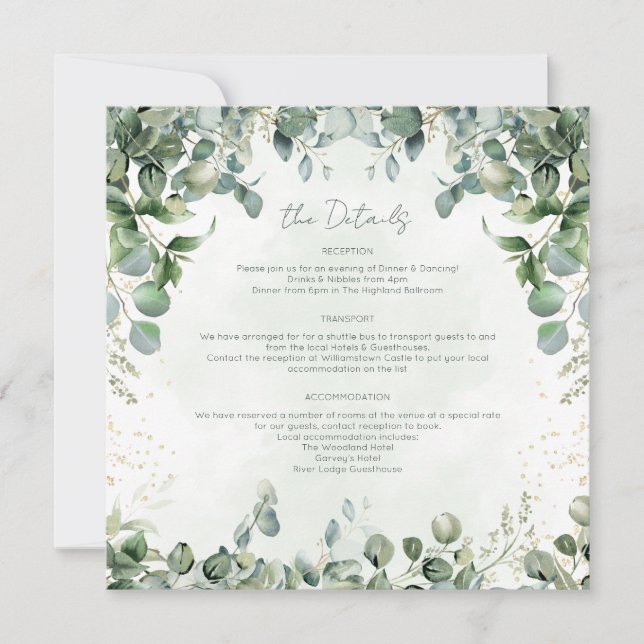 Eucalyptus Wedding Details Card Square 1001A (Front)