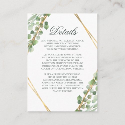 Eucalyptus Wedding Details Enclosure Card