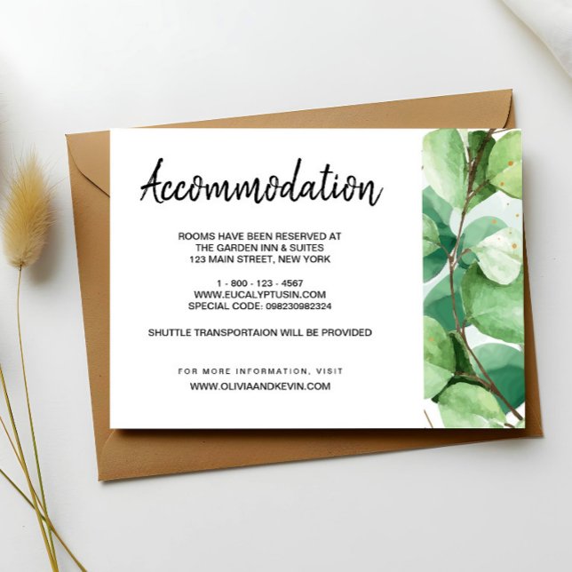 Eucalyptus Wedding Details Enclosure Card (Eucalyptus Wedding Details Enclosure Card, Eccommodation Card, Information Wedding Enclosure Card)